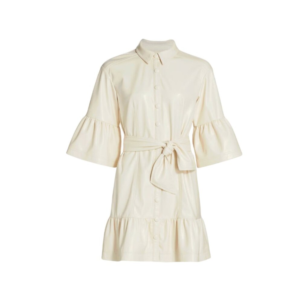 Veronica Beard Luriane Mini Shirt Dress Womens 2 Ivory Cream Faux Vegan Leather
